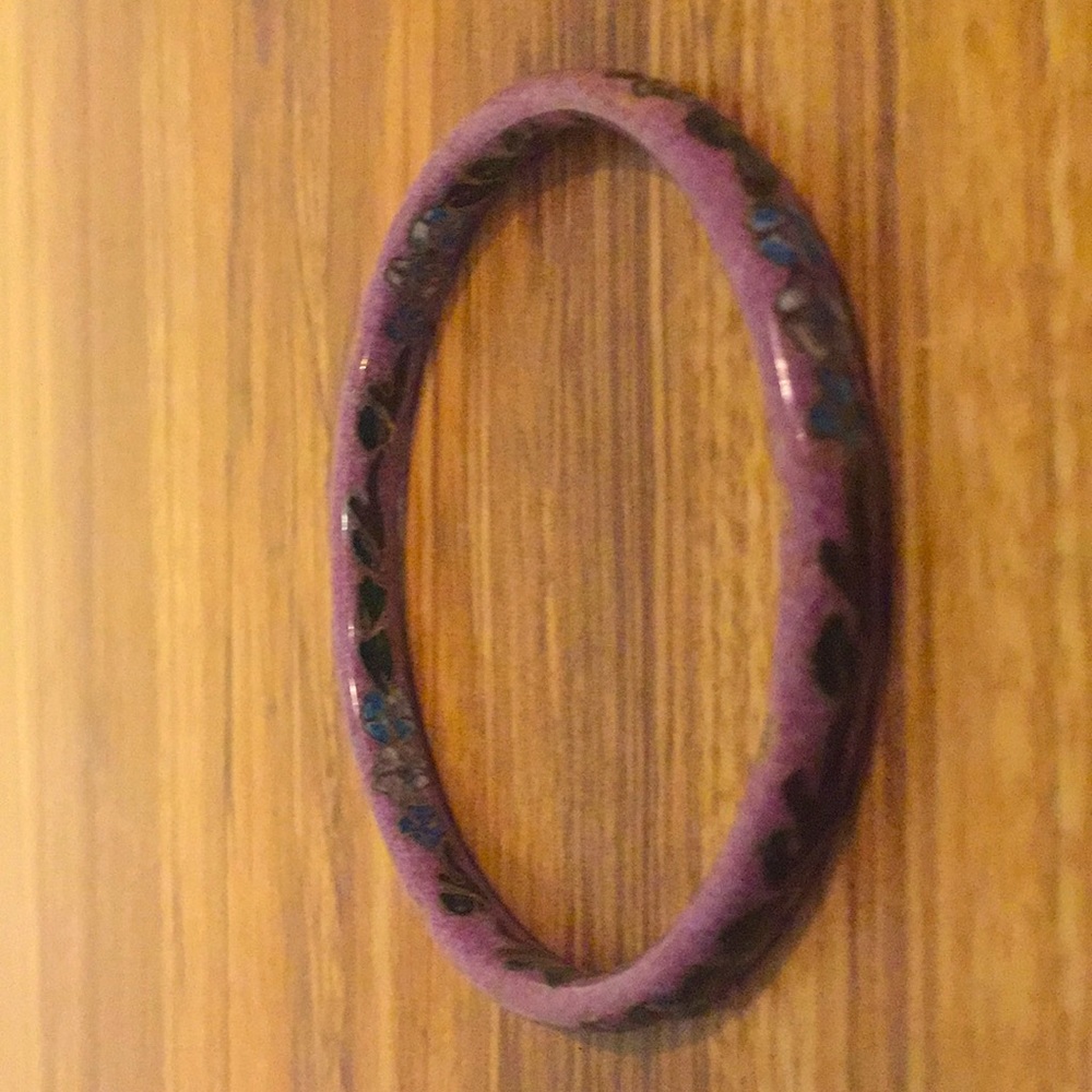 Purple floral hand painted ceramic bangle bracelet